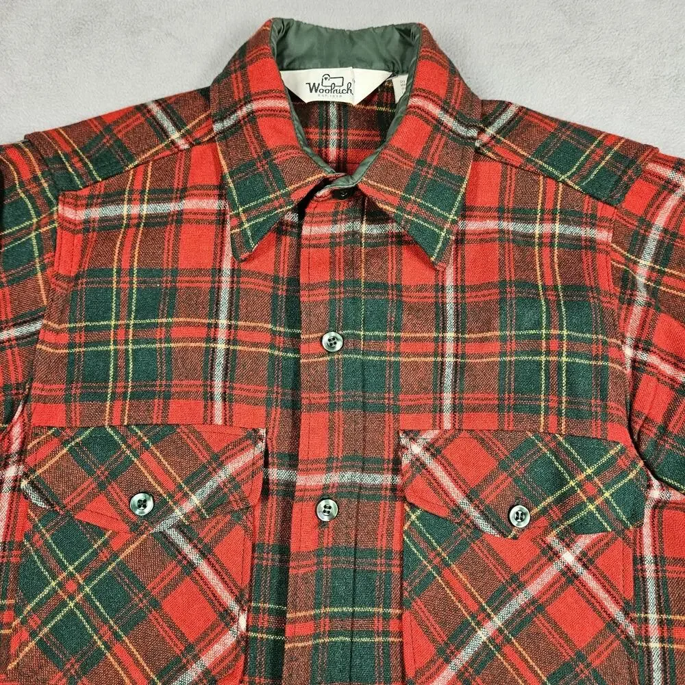 Vintage Woolrich Shirt Mens Small Button Down Wool Blend Shacket‎ Red Green USA